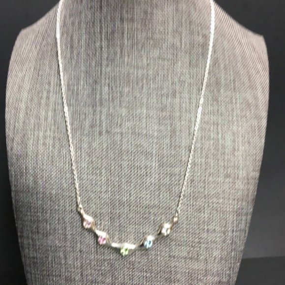 NRT Silver Rhinestone Necklace Barbie Pink Blue Green Yellow Retro Soft Girl - Picture 2 of 7